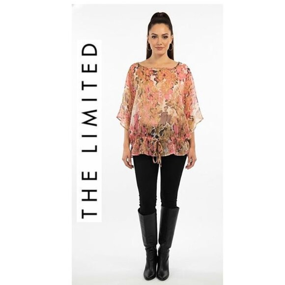 THE LIMITED, Pink floral patterned Boho poncho blouse - Picture 1 of 8